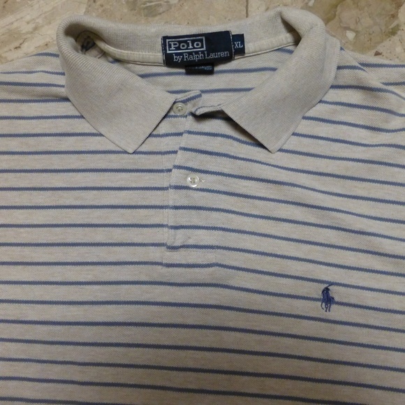 Polo Ralph Lauren beige blue stripe polo xl - Picture 1 of 2